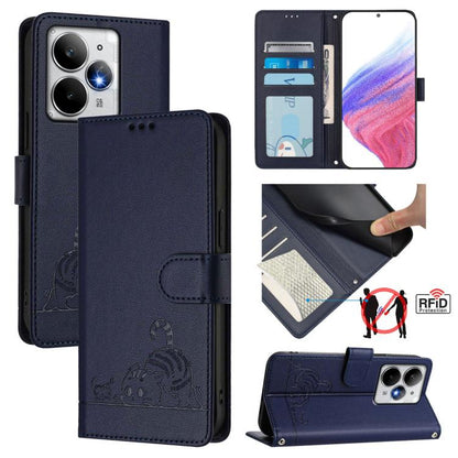 Cat Rat Embossed Pattern RFID Leather Phone Case with Lanyard, For Realme C71 4G Global, For Realme Neo7 Turbo 5G, For Realme V70 / 14x Global / C75 5G, For Realme Narzo 80 Pro / 14 Pro 5G India, For Realme 14 5G Global / P3 5G India                   ...