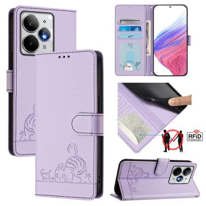 Cat Rat Embossed Pattern RFID Leather Phone Case with Lanyard, For Realme C71 4G Global, For Realme Neo7 Turbo 5G, For Realme V70 / 14x Global / C75 5G, For Realme Narzo 80 Pro / 14 Pro 5G India, For Realme 14 5G Global / P3 5G India                   ...