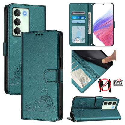 Cat Rat Embossed Pattern RFID Leather Phone Case with Lanyard, For Realme C71 4G Global, For Realme Neo7 Turbo 5G, For Realme V70 / 14x Global / C75 5G, For Realme Narzo 80 Pro / 14 Pro 5G India, For Realme 14 5G Global / P3 5G India                   ...