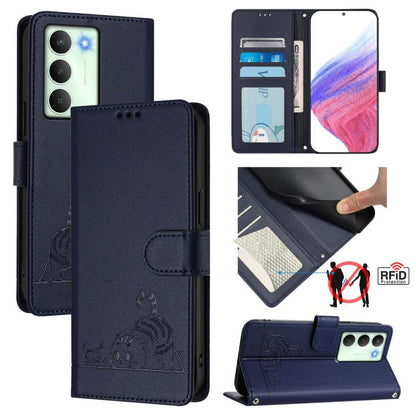 Cat Rat Embossed Pattern RFID Leather Phone Case with Lanyard, For Realme C71 4G Global, For Realme Neo7 Turbo 5G, For Realme V70 / 14x Global / C75 5G, For Realme Narzo 80 Pro / 14 Pro 5G India, For Realme 14 5G Global / P3 5G India                   ...