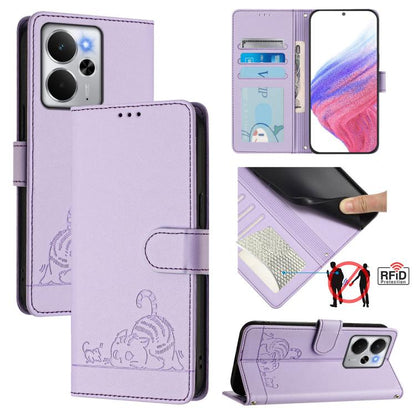 Cat Rat Embossed Pattern RFID Leather Phone Case with Lanyard, For Realme C71 4G Global, For Realme Neo7 Turbo 5G, For Realme V70 / 14x Global / C75 5G, For Realme Narzo 80 Pro / 14 Pro 5G India, For Realme 14 5G Global / P3 5G India                   ...