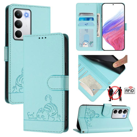 Cat Rat Embossed Pattern RFID Leather Phone Case with Lanyard, For Realme C71 4G Global, For Realme Neo7 Turbo 5G, For Realme V70 / 14x Global / C75 5G, For Realme Narzo 80 Pro / 14 Pro 5G India, For Realme 14 5G Global / P3 5G India                   ...