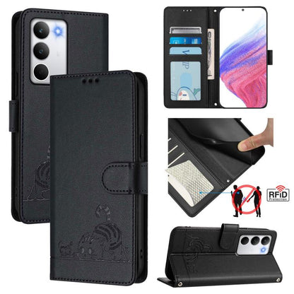Cat Rat Embossed Pattern RFID Leather Phone Case with Lanyard, For Realme C71 4G Global, For Realme Neo7 Turbo 5G, For Realme V70 / 14x Global / C75 5G, For Realme Narzo 80 Pro / 14 Pro 5G India, For Realme 14 5G Global / P3 5G India                   ...
