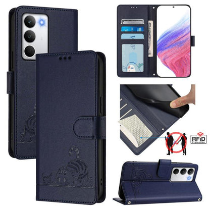 Cat Rat Embossed Pattern RFID Leather Phone Case with Lanyard, For Realme C71 4G Global, For Realme Neo7 Turbo 5G, For Realme V70 / 14x Global / C75 5G, For Realme Narzo 80 Pro / 14 Pro 5G India, For Realme 14 5G Global / P3 5G India                   ...