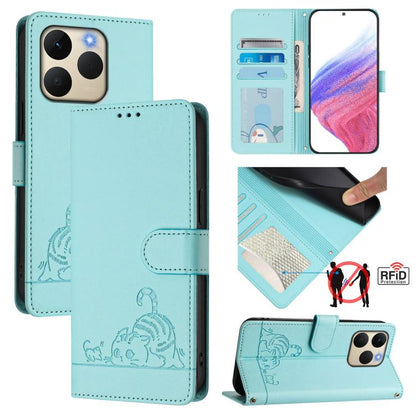 Cat Rat Embossed Pattern RFID Leather Phone Case with Lanyard, For Realme P4x 5G / OnePlus Nord CE6 Lite, For Realme 16T 5G Global, For Realme C100 5G / C85 5G Global, For Realme P4 Power 5G, For Realme Note 80 4G Global, For Realme C83 5G India / C85 ...