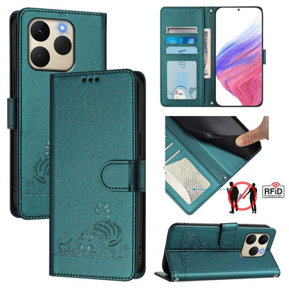 Cat Rat Embossed Pattern RFID Leather Phone Case with Lanyard, For Realme P4x 5G / OnePlus Nord CE6 Lite, For Realme 16T 5G Global, For Realme C100 5G / C85 5G Global, For Realme P4 Power 5G, For Realme Note 80 4G Global, For Realme C83 5G India / C85 ...
