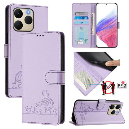 Cat Rat Embossed Pattern RFID Leather Phone Case with Lanyard, For Realme P4x 5G / OnePlus Nord CE6 Lite, For Realme 16T 5G Global, For Realme C100 5G / C85 5G Global, For Realme P4 Power 5G, For Realme Note 80 4G Global, For Realme C83 5G India / C85 ...