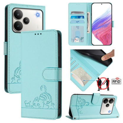 Cat Rat Embossed Pattern RFID Leather Phone Case with Lanyard, For Realme P4x 5G / OnePlus Nord CE6 Lite, For Realme 16T 5G Global, For Realme C100 5G / C85 5G Global, For Realme P4 Power 5G, For Realme Note 80 4G Global, For Realme C83 5G India / C85 ...