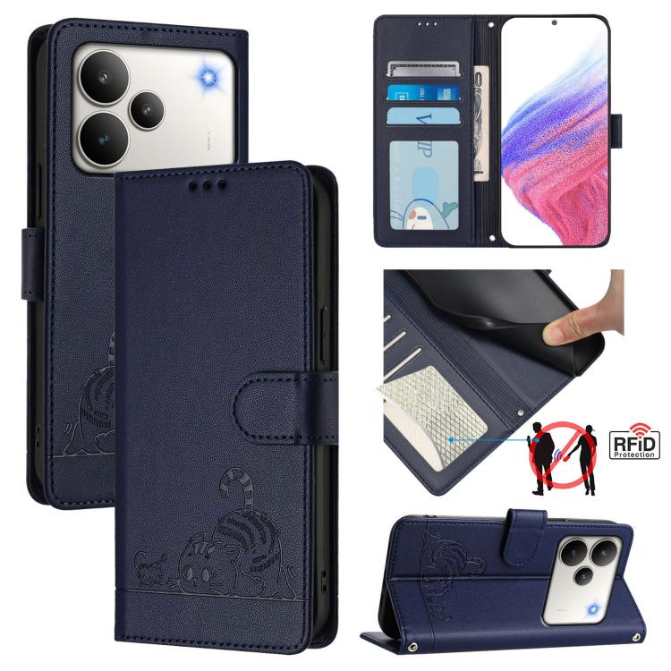 Cat Rat Embossed Pattern RFID Leather Phone Case with Lanyard, For Realme P4x 5G / OnePlus Nord CE6 Lite, For Realme 16T 5G Global, For Realme C100 5G / C85 5G Global, For Realme P4 Power 5G, For Realme Note 80 4G Global, For Realme C83 5G India / C85 ...