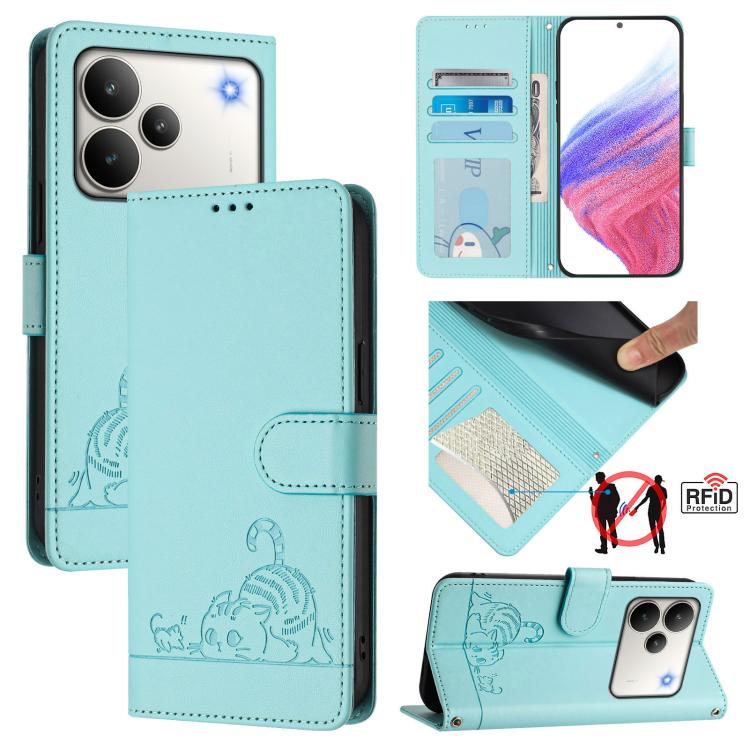 Cat Rat Embossed Pattern RFID Leather Phone Case with Lanyard, For Realme P4x 5G / OnePlus Nord CE6 Lite, For Realme 16T 5G Global, For Realme C100 5G / C85 5G Global, For Realme P4 Power 5G, For Realme Note 80 4G Global, For Realme C83 5G India / C85 ...