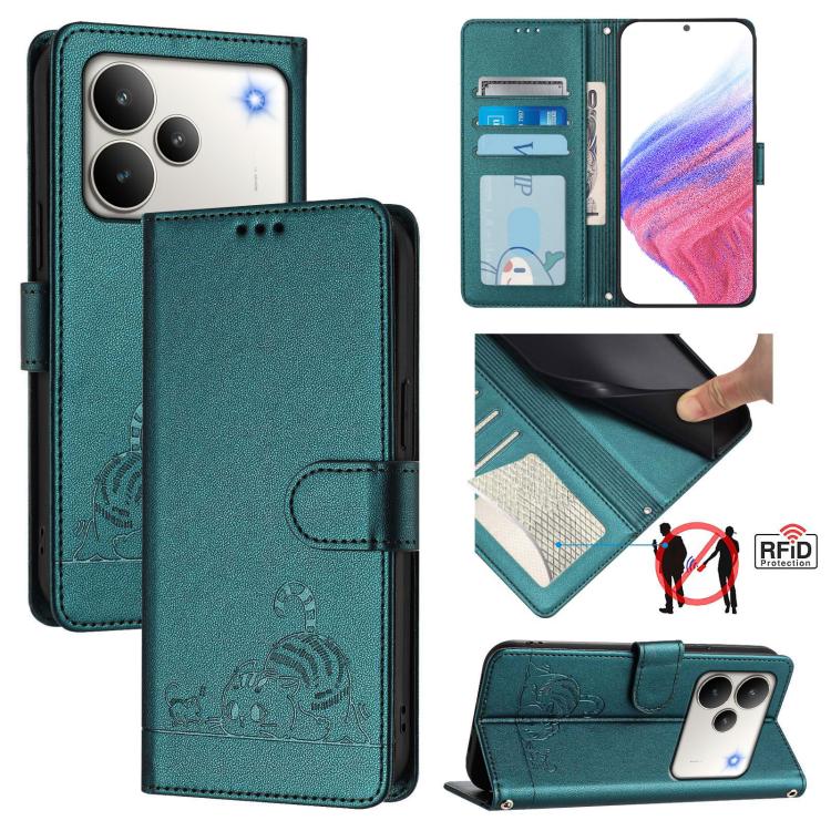 Cat Rat Embossed Pattern RFID Leather Phone Case with Lanyard, For Realme P4x 5G / OnePlus Nord CE6 Lite, For Realme 16T 5G Global, For Realme C100 5G / C85 5G Global, For Realme P4 Power 5G, For Realme Note 80 4G Global, For Realme C83 5G India / C85 ...