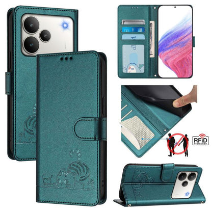 Cat Rat Embossed Pattern RFID Leather Phone Case with Lanyard, For Realme P4x 5G / OnePlus Nord CE6 Lite, For Realme 16T 5G Global, For Realme C100 5G / C85 5G Global, For Realme P4 Power 5G, For Realme Note 80 4G Global, For Realme C83 5G India / C85 ...