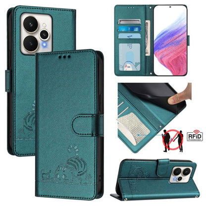 Cat Rat Embossed Pattern RFID Leather Phone Case with Lanyard, For Realme P4x 5G / OnePlus Nord CE6 Lite, For Realme 16T 5G Global, For Realme C100 5G / C85 5G Global, For Realme P4 Power 5G, For Realme Note 80 4G Global, For Realme C83 5G India / C85 ...