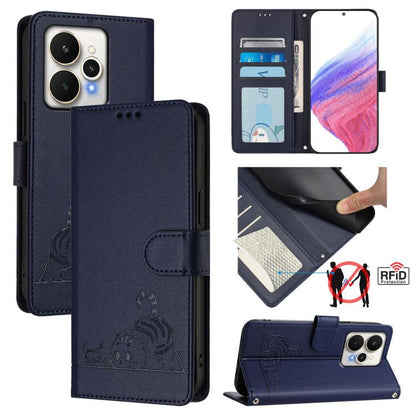 Cat Rat Embossed Pattern RFID Leather Phone Case with Lanyard, For Realme P4x 5G / OnePlus Nord CE6 Lite, For Realme 16T 5G Global, For Realme C100 5G / C85 5G Global, For Realme P4 Power 5G, For Realme Note 80 4G Global, For Realme C83 5G India / C85 ...