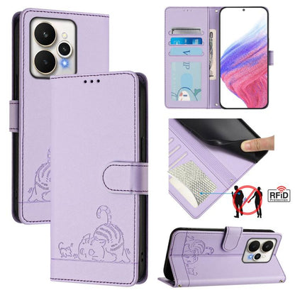 Cat Rat Embossed Pattern RFID Leather Phone Case with Lanyard, For Realme P4x 5G / OnePlus Nord CE6 Lite, For Realme 16T 5G Global, For Realme C100 5G / C85 5G Global, For Realme P4 Power 5G, For Realme Note 80 4G Global, For Realme C83 5G India / C85 ...