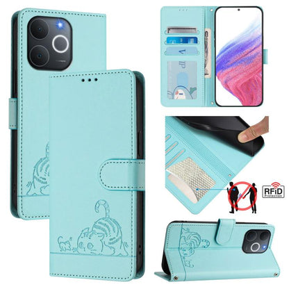 Cat Rat Embossed Pattern RFID Leather Phone Case with Lanyard, For Realme P4x 5G / OnePlus Nord CE6 Lite, For Realme 16T 5G Global, For Realme C100 5G / C85 5G Global, For Realme P4 Power 5G, For Realme Note 80 4G Global, For Realme C83 5G India / C85 ...