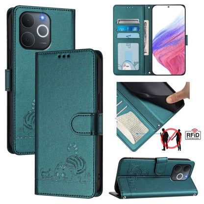 Cat Rat Embossed Pattern RFID Leather Phone Case with Lanyard, For Realme P4x 5G / OnePlus Nord CE6 Lite, For Realme 16T 5G Global, For Realme C100 5G / C85 5G Global, For Realme P4 Power 5G, For Realme Note 80 4G Global, For Realme C83 5G India / C85 ...