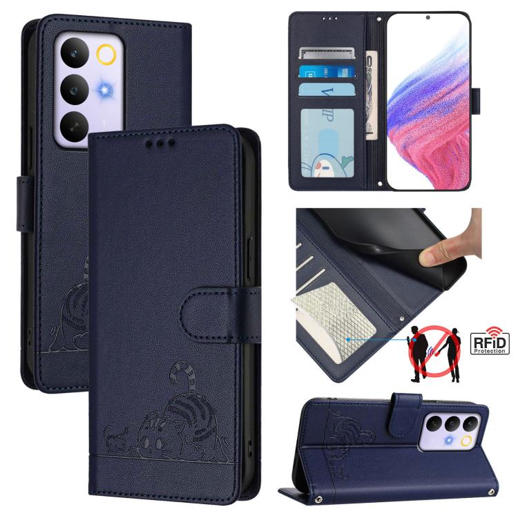 Cat Rat Embossed Pattern RFID Leather Phone Case with Lanyard, For Realme P4x 5G / OnePlus Nord CE6 Lite, For Realme 16T 5G Global, For Realme C100 5G / C85 5G Global, For Realme P4 Power 5G, For Realme Note 80 4G Global, For Realme C83 5G India / C85 ...