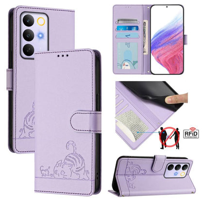 Cat Rat Embossed Pattern RFID Leather Phone Case with Lanyard, For Realme P4x 5G / OnePlus Nord CE6 Lite, For Realme 16T 5G Global, For Realme C100 5G / C85 5G Global, For Realme P4 Power 5G, For Realme Note 80 4G Global, For Realme C83 5G India / C85 ...