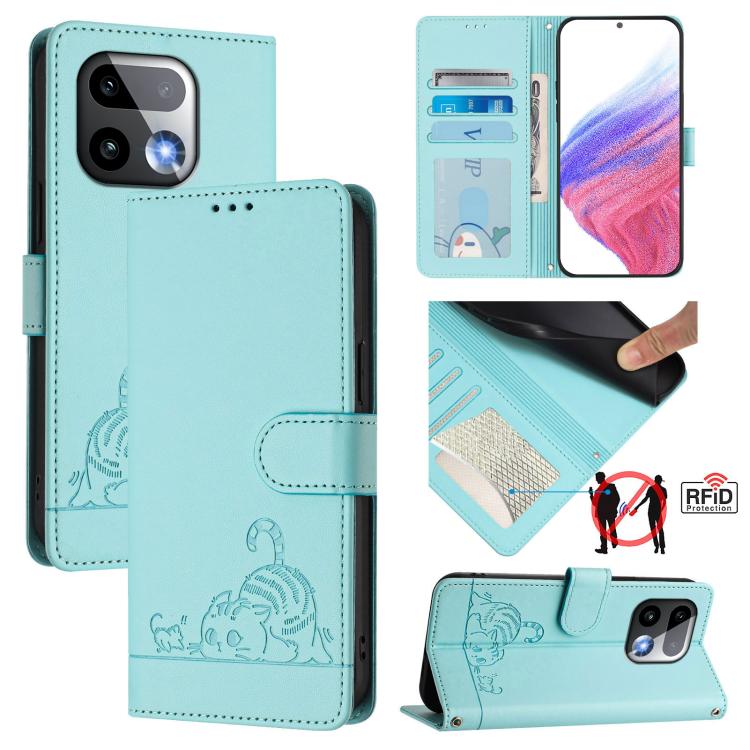 Cat Rat Embossed Pattern RFID Leather Phone Case with Lanyard, For Realme P4x 5G / OnePlus Nord CE6 Lite, For Realme 16T 5G Global, For Realme C100 5G / C85 5G Global, For Realme P4 Power 5G, For Realme Note 80 4G Global, For Realme C83 5G India / C85 ...