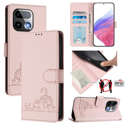 Cat Rat Embossed Pattern RFID Leather Phone Case with Lanyard, For Realme P4x 5G / OnePlus Nord CE6 Lite, For Realme 16T 5G Global, For Realme C100 5G / C85 5G Global, For Realme P4 Power 5G, For Realme Note 80 4G Global, For Realme C83 5G India / C85 ...