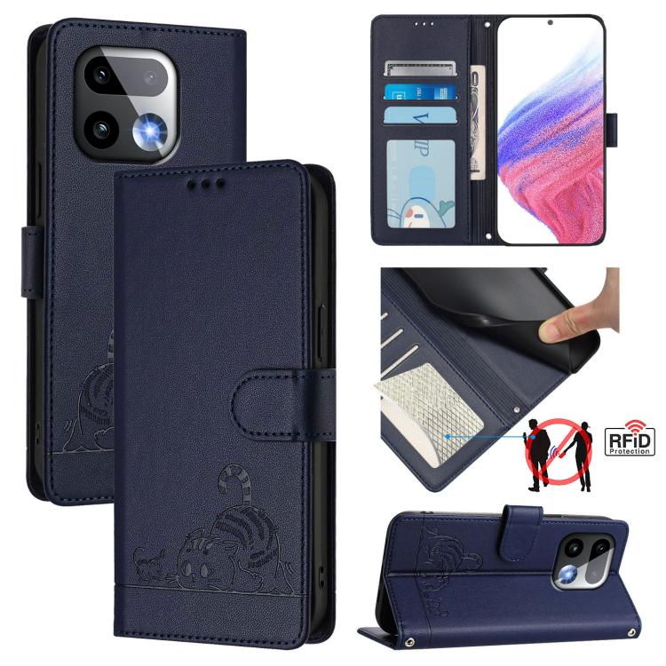 Cat Rat Embossed Pattern RFID Leather Phone Case with Lanyard, For Realme P4x 5G / OnePlus Nord CE6 Lite, For Realme 16T 5G Global, For Realme C100 5G / C85 5G Global, For Realme P4 Power 5G, For Realme Note 80 4G Global, For Realme C83 5G India / C85 ...