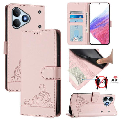 Cat Rat Embossed Pattern RFID Leather Phone Case with Lanyard, For Realme P4x 5G / OnePlus Nord CE6 Lite, For Realme 16T 5G Global, For Realme C100 5G / C85 5G Global, For Realme P4 Power 5G, For Realme Note 80 4G Global, For Realme C83 5G India / C85 ...