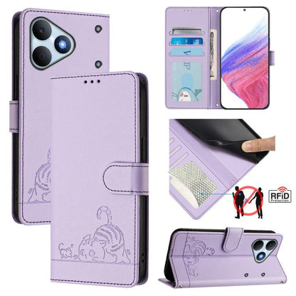 Cat Rat Embossed Pattern RFID Leather Phone Case with Lanyard, For Realme P4x 5G / OnePlus Nord CE6 Lite, For Realme 16T 5G Global, For Realme C100 5G / C85 5G Global, For Realme P4 Power 5G, For Realme Note 80 4G Global, For Realme C83 5G India / C85 ...