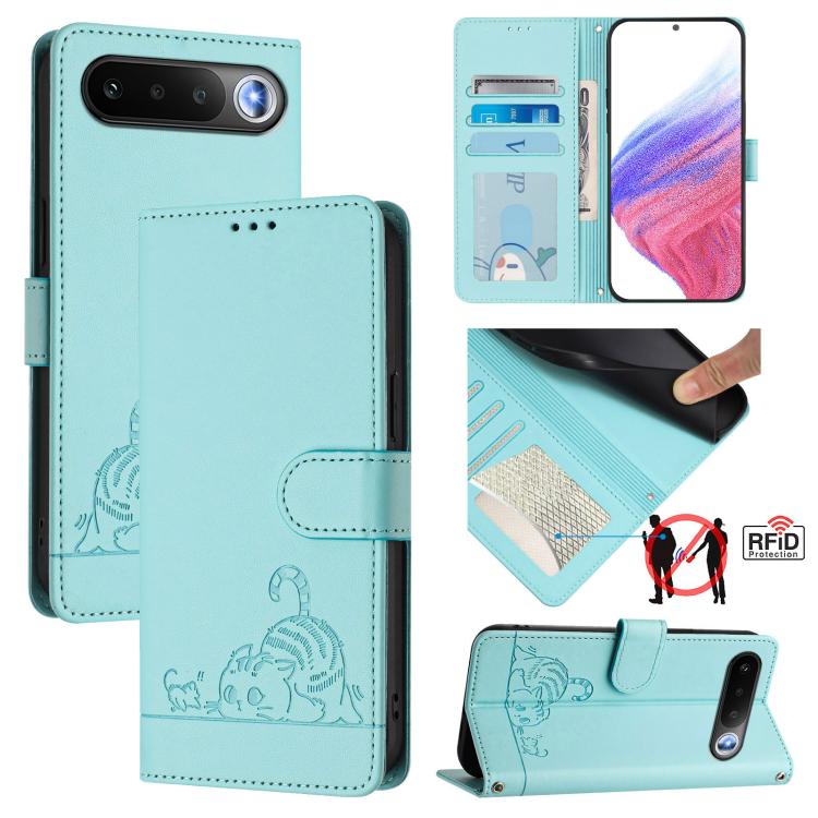 Cat Rat Embossed Pattern RFID Leather Phone Case with Lanyard, For Realme P4x 5G / OnePlus Nord CE6 Lite, For Realme 16T 5G Global, For Realme C100 5G / C85 5G Global, For Realme P4 Power 5G, For Realme Note 80 4G Global, For Realme C83 5G India / C85 ...