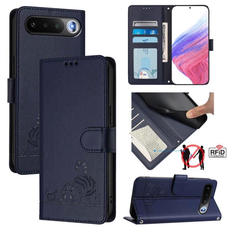 Cat Rat Embossed Pattern RFID Leather Phone Case with Lanyard, For Realme P4x 5G / OnePlus Nord CE6 Lite, For Realme 16T 5G Global, For Realme C100 5G / C85 5G Global, For Realme P4 Power 5G, For Realme Note 80 4G Global, For Realme C83 5G India / C85 ...