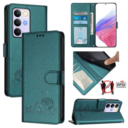 Cat Rat Embossed Pattern RFID Leather Phone Case with Lanyard, For Realme P4x 5G / OnePlus Nord CE6 Lite, For Realme 16T 5G Global, For Realme C100 5G / C85 5G Global, For Realme P4 Power 5G, For Realme Note 80 4G Global, For Realme C83 5G India / C85 ...