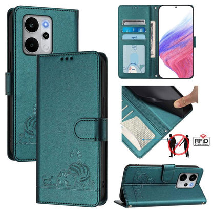 Cat Rat Embossed Pattern RFID Leather Phone Case with Lanyard, For Realme P4x 5G / OnePlus Nord CE6 Lite, For Realme 16T 5G Global, For Realme C100 5G / C85 5G Global, For Realme P4 Power 5G, For Realme Note 80 4G Global, For Realme C83 5G India / C85 ...