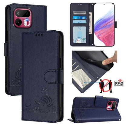 Cat Rat Embossed Pattern RFID Leather Phone Case with Lanyard, For Realme P4x 5G / OnePlus Nord CE6 Lite, For Realme 16T 5G Global, For Realme C100 5G / C85 5G Global, For Realme P4 Power 5G, For Realme Note 80 4G Global, For Realme C83 5G India / C85 ...