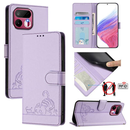 Cat Rat Embossed Pattern RFID Leather Phone Case with Lanyard, For Realme P4x 5G / OnePlus Nord CE6 Lite, For Realme 16T 5G Global, For Realme C100 5G / C85 5G Global, For Realme P4 Power 5G, For Realme Note 80 4G Global, For Realme C83 5G India / C85 ...