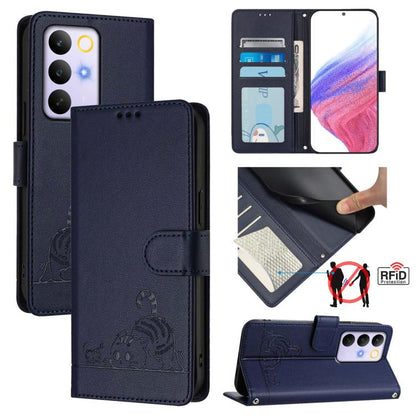 Cat Rat Embossed Pattern RFID Leather Phone Case with Lanyard, For Realme P4x 5G / OnePlus Nord CE6 Lite, For Realme 16T 5G Global, For Realme C100 5G / C85 5G Global, For Realme P4 Power 5G, For Realme Note 80 4G Global, For Realme C83 5G India / C85 ...