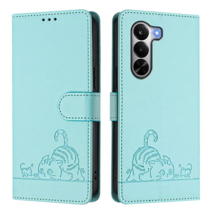 Cat Rat Embossed Pattern RFID Leather Phone Case with Lanyard, For Realme P4x 5G / OnePlus Nord CE6 Lite, For Realme 16T 5G Global, For Realme C100 5G / C85 5G Global, For Realme P4 Power 5G, For Realme Note 80 4G Global, For Realme C83 5G India / C85 ...