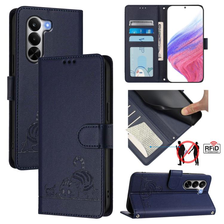 Cat Rat Embossed Pattern RFID Leather Phone Case with Lanyard, For Realme P4x 5G / OnePlus Nord CE6 Lite, For Realme 16T 5G Global, For Realme C100 5G / C85 5G Global, For Realme P4 Power 5G, For Realme Note 80 4G Global, For Realme C83 5G India / C85 ...