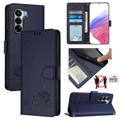 Cat Rat Embossed Pattern RFID Leather Phone Case with Lanyard, For Realme P4x 5G / OnePlus Nord CE6 Lite, For Realme 16T 5G Global, For Realme C100 5G / C85 5G Global, For Realme P4 Power 5G, For Realme Note 80 4G Global, For Realme C83 5G India / C85 ...