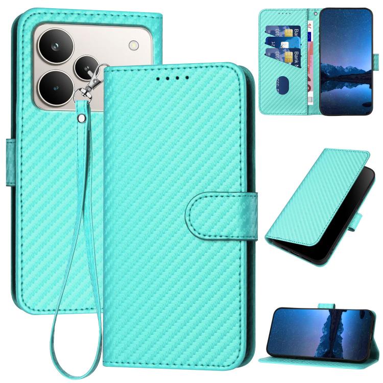 YX0070 Carbon Fiber Buckle Leather Phone Case with Lanyard, For Realme 16T 5G, For Realme C100 4G, For Realme P4 Power 5G, For Realme Note 80 4G, For Realme Neo8 5G, For Realme 16 5G, For Realme 16 Pro+ 5G Global, For Realme 16 Pro 5G Global           ...