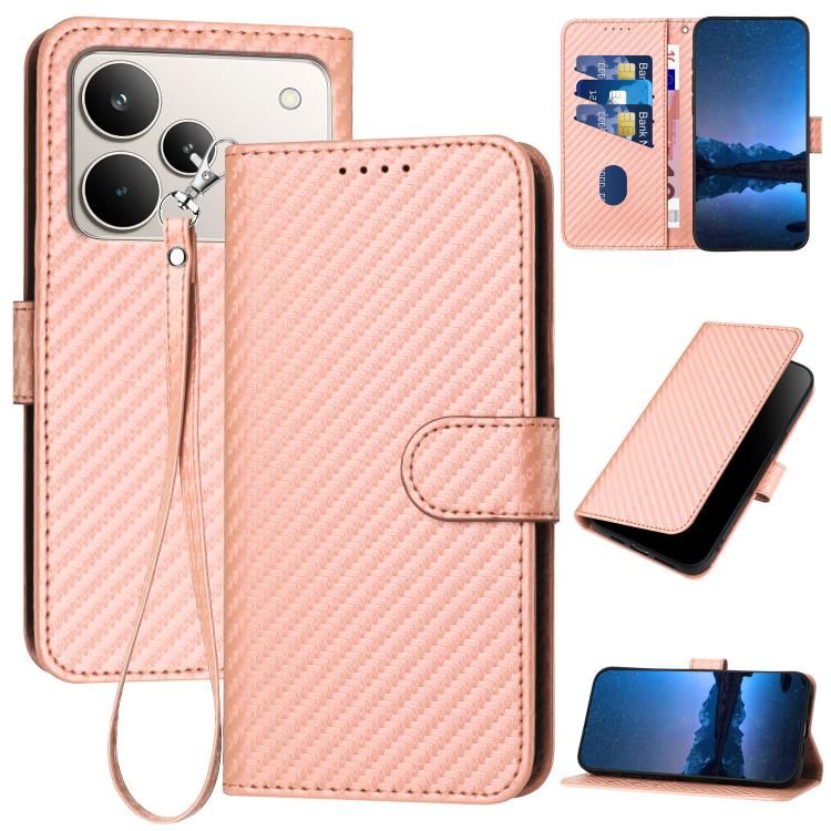 YX0070 Carbon Fiber Buckle Leather Phone Case with Lanyard, For Realme 16T 5G, For Realme C100 4G, For Realme P4 Power 5G, For Realme Note 80 4G, For Realme Neo8 5G, For Realme 16 5G, For Realme 16 Pro+ 5G Global, For Realme 16 Pro 5G Global           ...