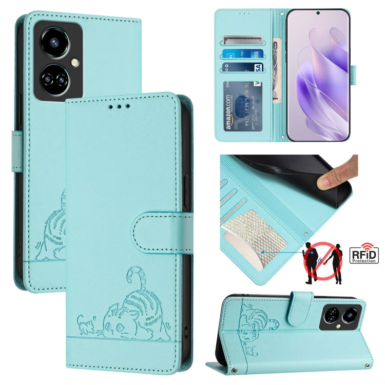 Cat Rat Embossed Pattern RFID Leather Phone Case with Lanyard, For Tecno Spark GO 2023, For Tecno POP 7 / POP 7 Pro, For Tecno Spark 10 5G, For Tecno Spark 10C, For Tecno Spark 10 4G, For Tecno Spark 10 Pro, For Tecno Camon 19 Pro 5G, For Tecno POVA 4 ...