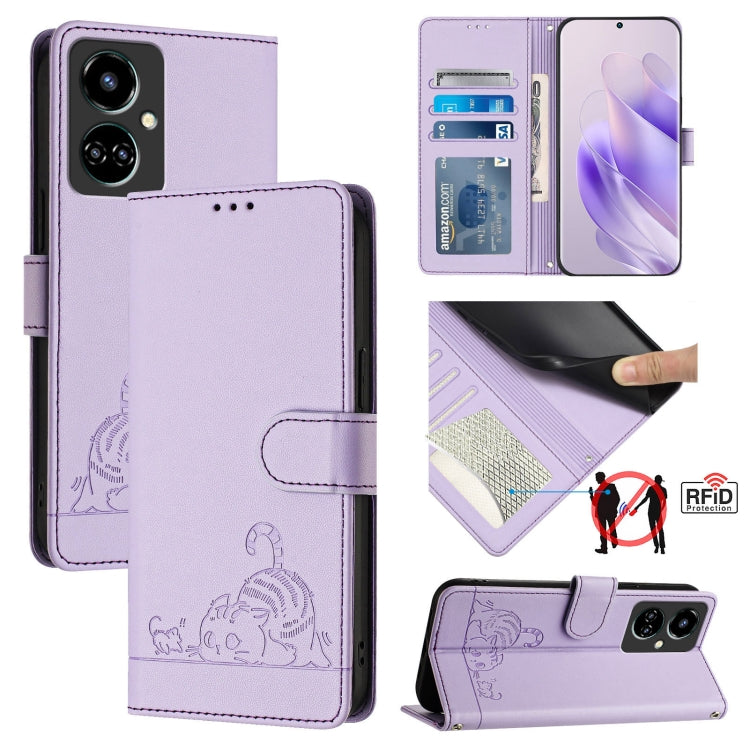 Cat Rat Embossed Pattern RFID Leather Phone Case with Lanyard, For Tecno Spark GO 2023, For Tecno POP 7 / POP 7 Pro, For Tecno Spark 10 5G, For Tecno Spark 10C, For Tecno Spark 10 4G, For Tecno Spark 10 Pro, For Tecno Camon 19 Pro 5G, For Tecno POVA 4 ...