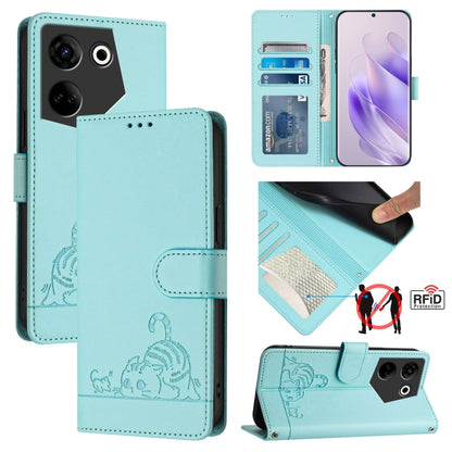 Cat Rat Embossed Pattern RFID Leather Phone Case with Lanyard, For Tecno Pova 6 4G, For Tecno Camon 30 Pro 5G, For Tecno Camon 30 5G CL7, For Tecno Camon 30 4G, For Tecno Camon 30 5G, For Tecno Spark 20 Pro+, For Tecno Spark 20 Pro, For Tecno Spark 20C...