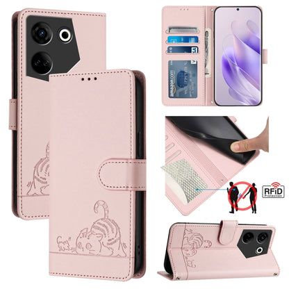 Cat Rat Embossed Pattern RFID Leather Phone Case with Lanyard, For Tecno Pova 6 4G, For Tecno Camon 30 Pro 5G, For Tecno Camon 30 5G CL7, For Tecno Camon 30 4G, For Tecno Camon 30 5G, For Tecno Spark 20 Pro+, For Tecno Spark 20 Pro, For Tecno Spark 20C...