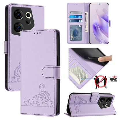 Cat Rat Embossed Pattern RFID Leather Phone Case with Lanyard, For Tecno Pova 6 4G, For Tecno Camon 30 Pro 5G, For Tecno Camon 30 5G CL7, For Tecno Camon 30 4G, For Tecno Camon 30 5G, For Tecno Spark 20 Pro+, For Tecno Spark 20 Pro, For Tecno Spark 20C...