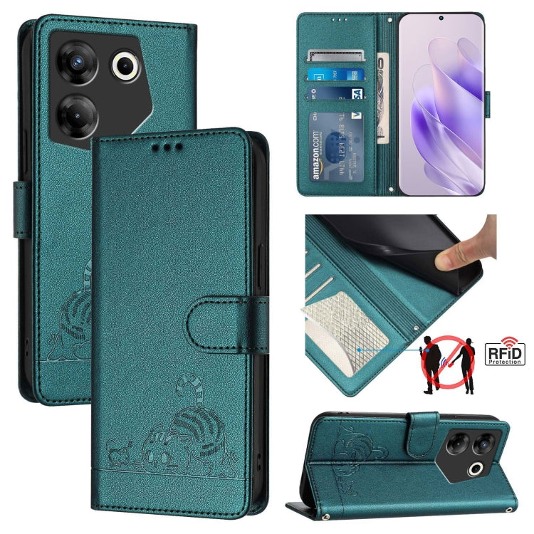 Cat Rat Embossed Pattern RFID Leather Phone Case with Lanyard, For Tecno Pova 6 4G, For Tecno Camon 30 Pro 5G, For Tecno Camon 30 5G CL7, For Tecno Camon 30 4G, For Tecno Camon 30 5G, For Tecno Spark 20 Pro+, For Tecno Spark 20 Pro, For Tecno Spark 20C...