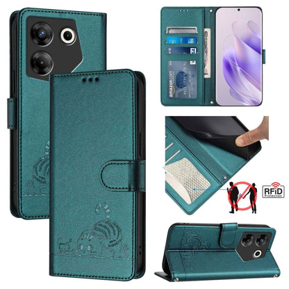 Cat Rat Embossed Pattern RFID Leather Phone Case with Lanyard, For Tecno Pova 6 4G, For Tecno Camon 30 Pro 5G, For Tecno Camon 30 5G CL7, For Tecno Camon 30 4G, For Tecno Camon 30 5G, For Tecno Spark 20 Pro+, For Tecno Spark 20 Pro, For Tecno Spark 20C...
