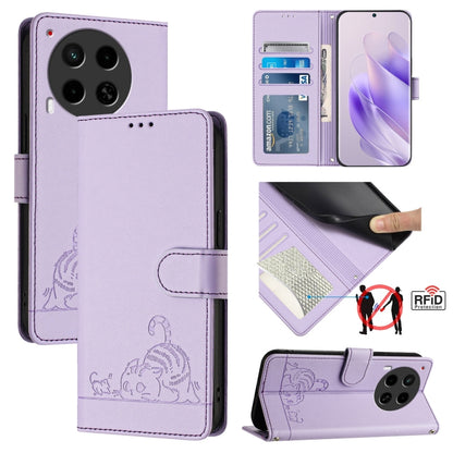 Cat Rat Embossed Pattern RFID Leather Phone Case with Lanyard, For Tecno Pova 6 4G, For Tecno Camon 30 Pro 5G, For Tecno Camon 30 5G CL7, For Tecno Camon 30 4G, For Tecno Camon 30 5G, For Tecno Spark 20 Pro+, For Tecno Spark 20 Pro, For Tecno Spark 20C...