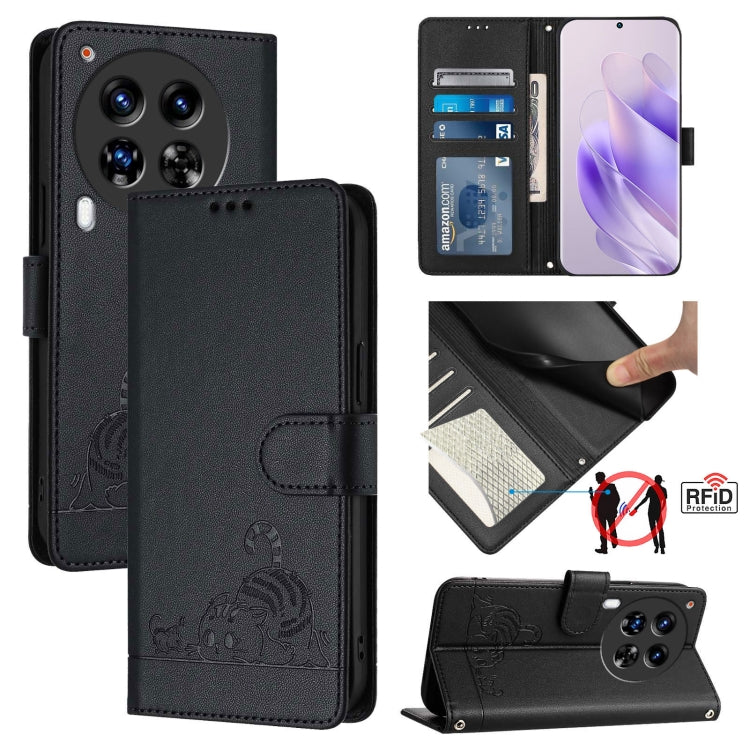 Cat Rat Embossed Pattern RFID Leather Phone Case with Lanyard, For Tecno Camon 50 Pro 4G, For Tecno Camon 50 4G, For Tecno Spark Slim 5G, For Tecno Camon 40 Premier, For Tecno Spark 30C 5G / Pop 9 5G, For Tecno Spark 30 5G                              ...