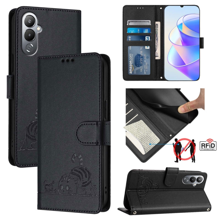 Cat Rat Embossed Pattern RFID Leather Phone Case with Lanyard, For Tecno Spark GO 2023, For Tecno POP 7 / POP 7 Pro, For Tecno Spark 10 5G, For Tecno Spark 10C, For Tecno Spark 10 4G, For Tecno Spark 10 Pro, For Tecno Camon 19 Pro 5G, For Tecno POVA 4 ...
